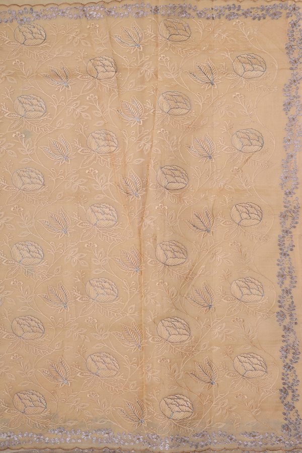 Organza Silk Saree In Light Orange With Embroidered Design