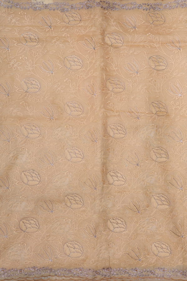 Organza Silk Saree In Light Orange With Embroidered Design