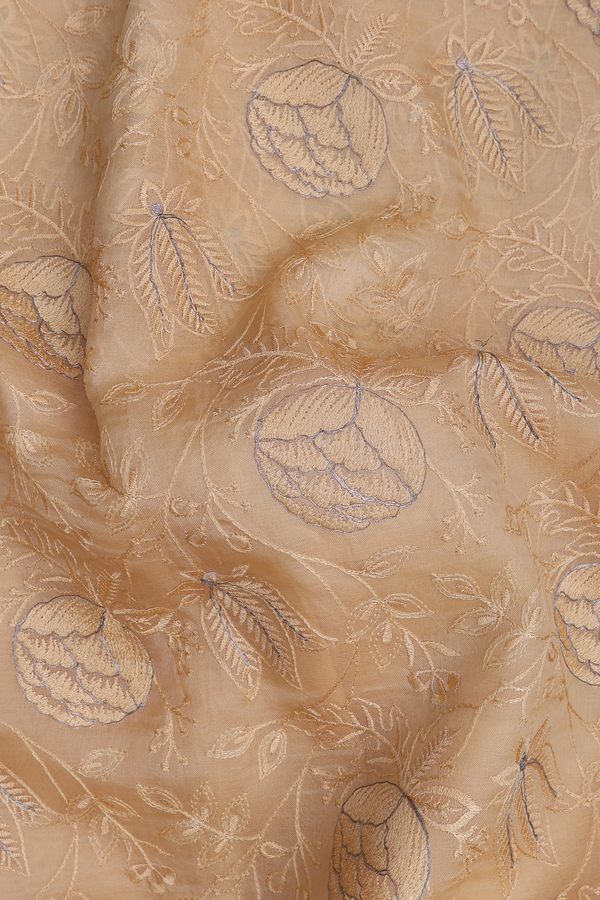 Organza Silk Saree In Light Orange With Embroidered Design
