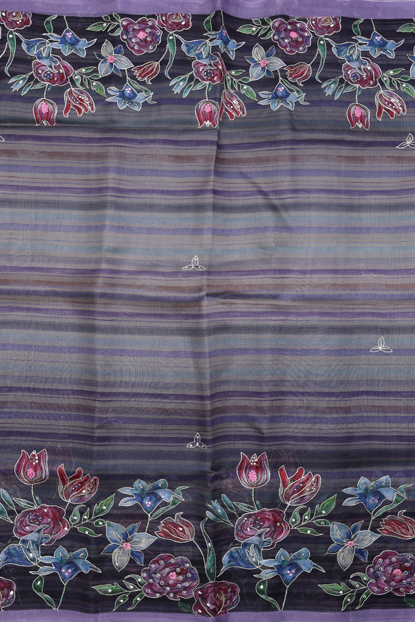 Organza Silk Saree In Multicolor With Embroidered Design