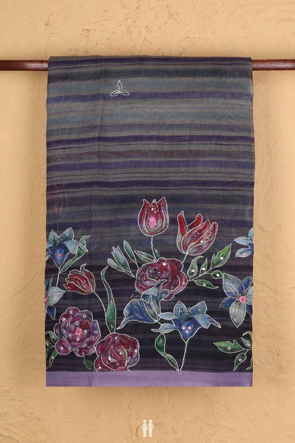 Organza Silk Saree In Multicolor With Stripes Design