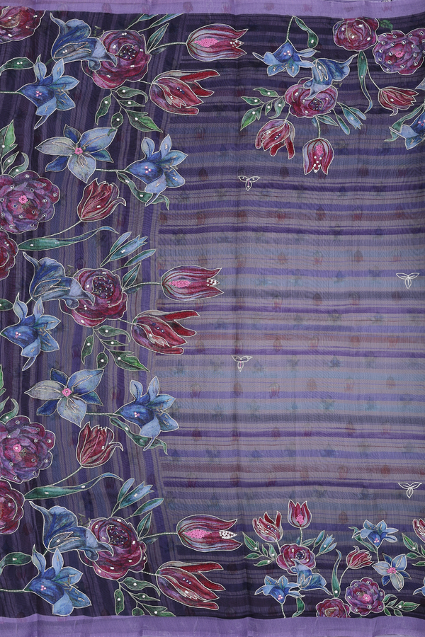 Organza Silk Saree In Multicolor With Stripes Design