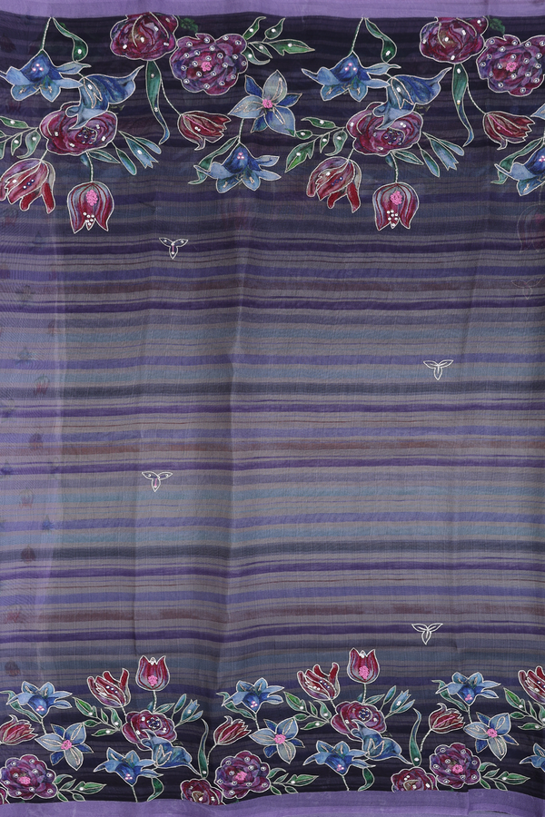 Organza Silk Saree In Multicolor With Stripes Design