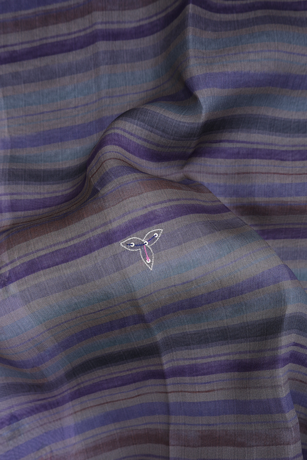 Organza Silk Saree In Multicolor With Stripes Design