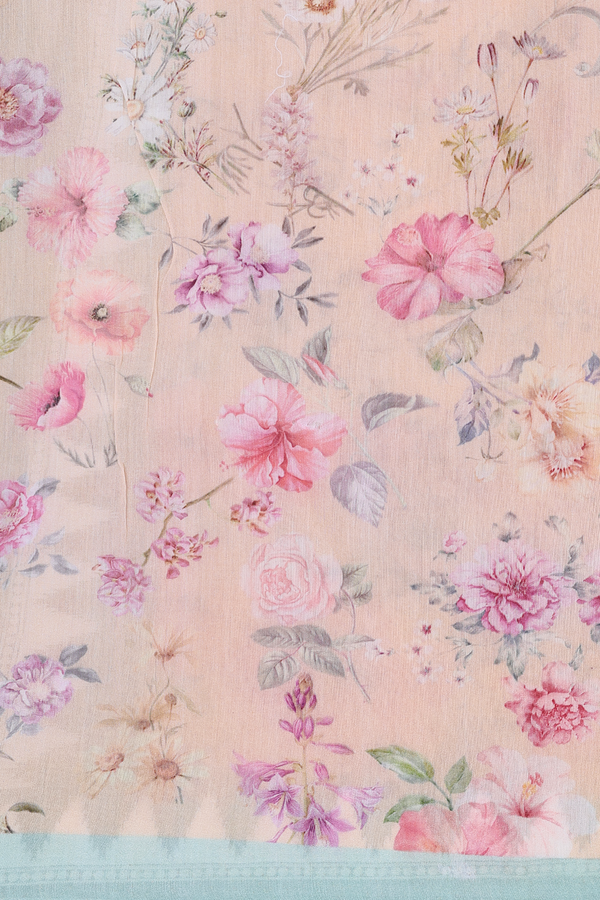 Organza Silk Saree In Orange With Floral Embroidered Design