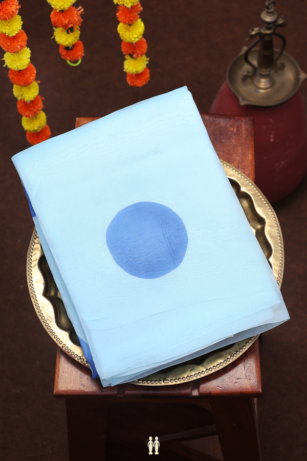 Organza Silk Saree In Pastel Blue With Printed Design