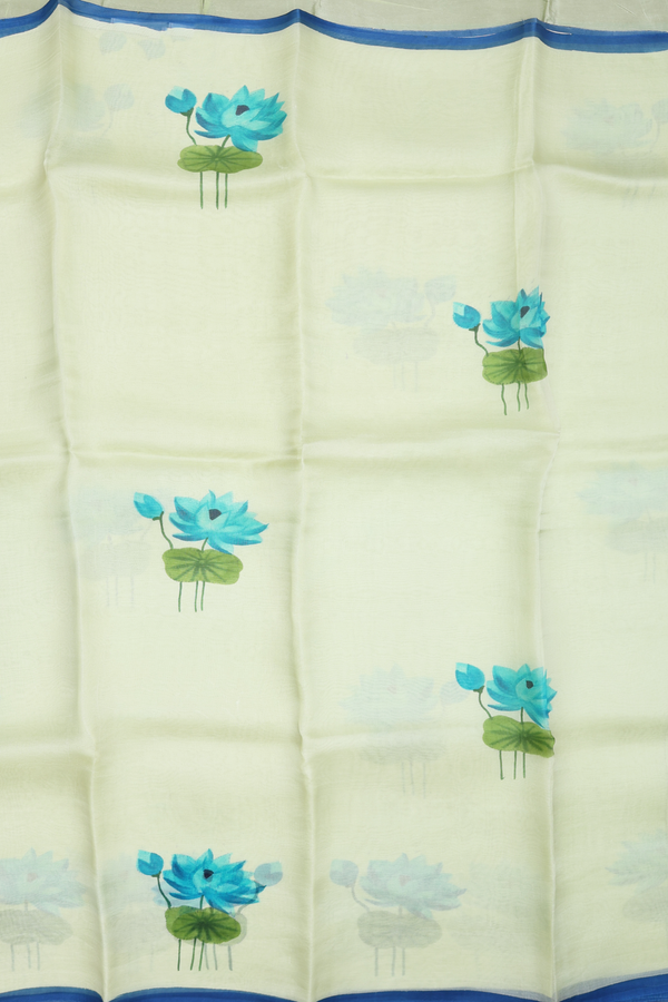 Organza Silk Saree In Pastel Green With Floral Printed Design