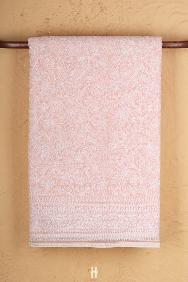Organza Silk Saree In Pastel Orange With Embroidered Design