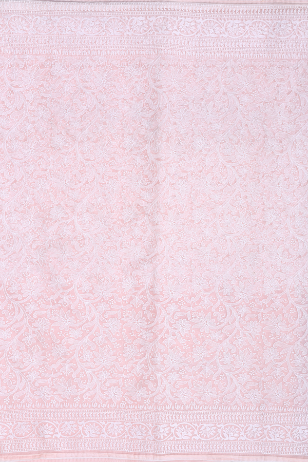 Organza Silk Saree In Pastel Orange With Embroidered Design
