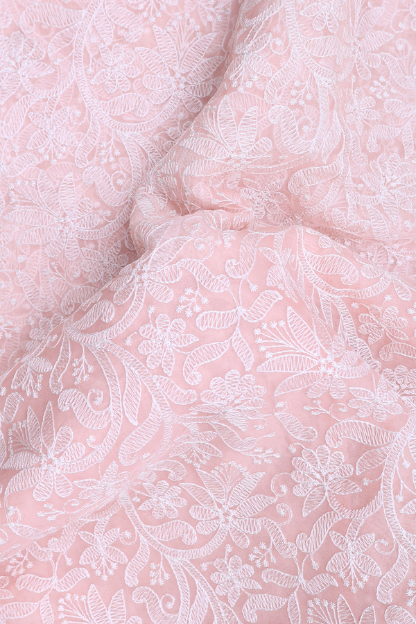 Organza Silk Saree In Pastel Orange With Embroidered Design