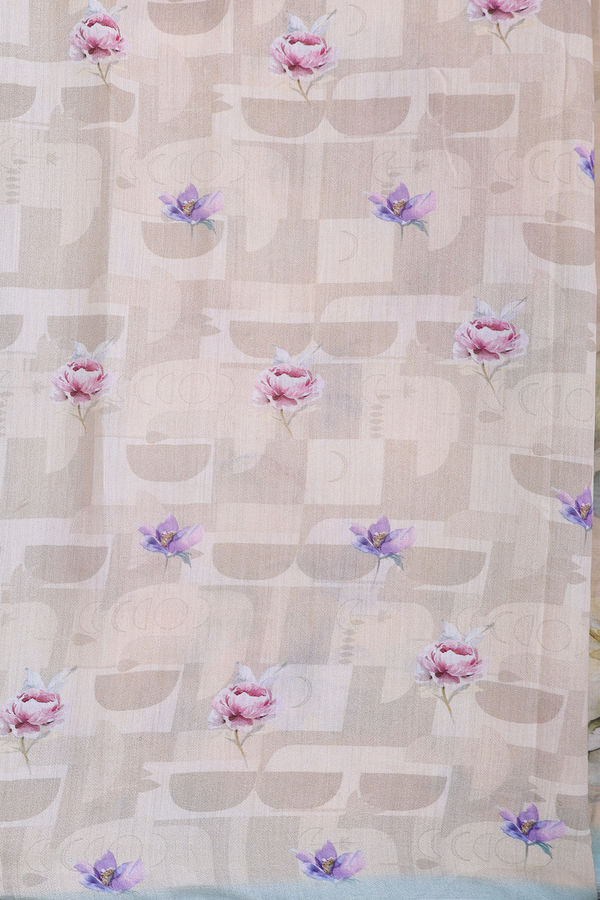 Organza Silk Saree In Pastel Orange With Floral Design