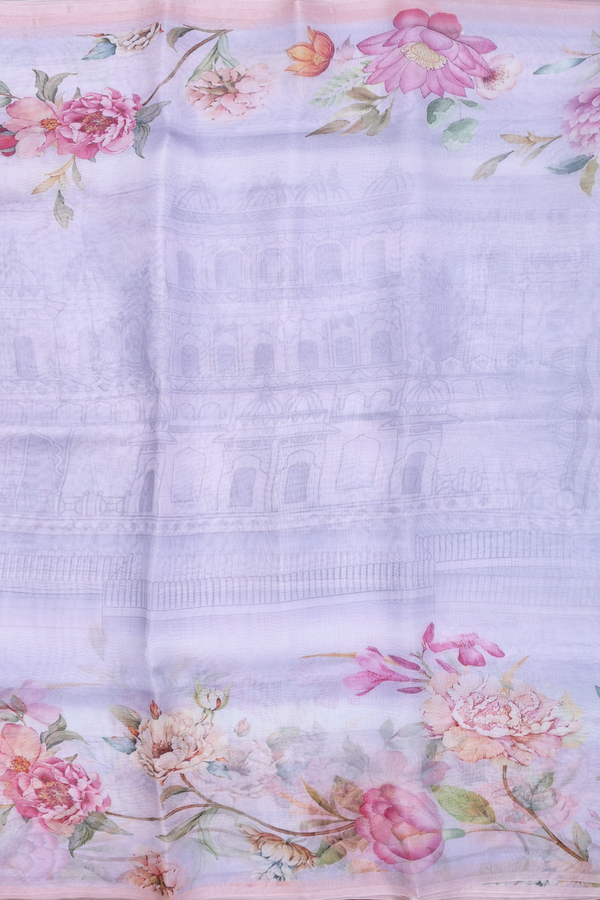 Organza Silk Saree In Pastel Purple With Printed Design