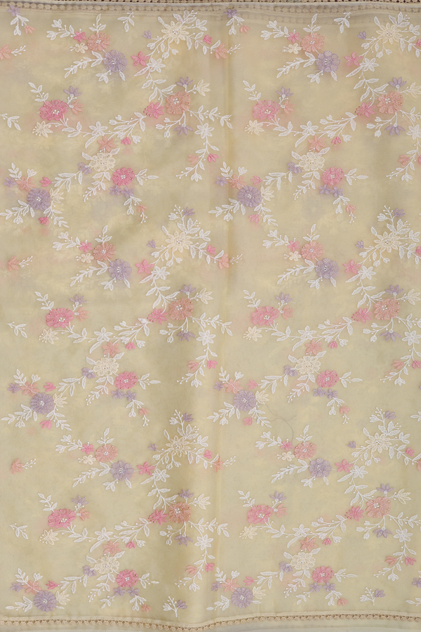 Organza Silk Saree In Pastel Yellow With Embroidered Design