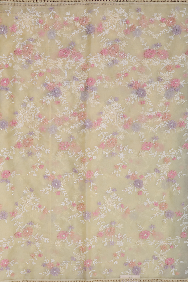 Organza Silk Saree In Pastel Yellow With Embroidered Design