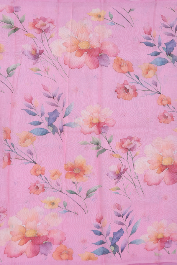 Organza Silk Saree In Pink With Floral Design