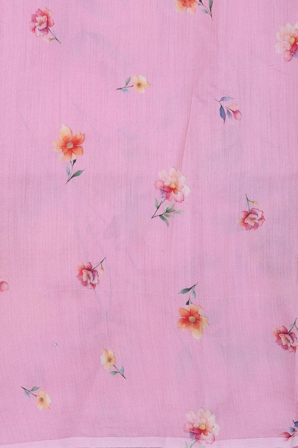 Organza Silk Saree In Pink With Floral Design