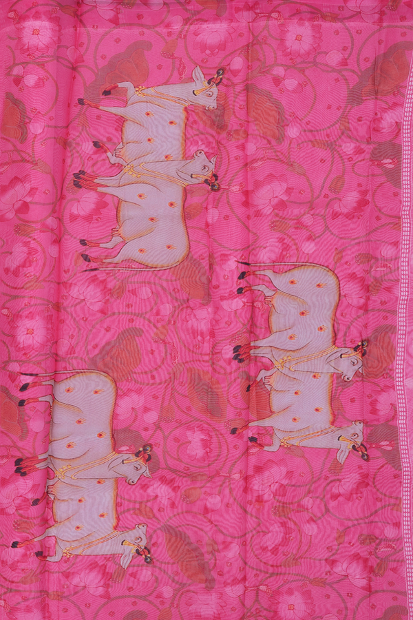 Organza Silk Saree In Pink With Printed Design