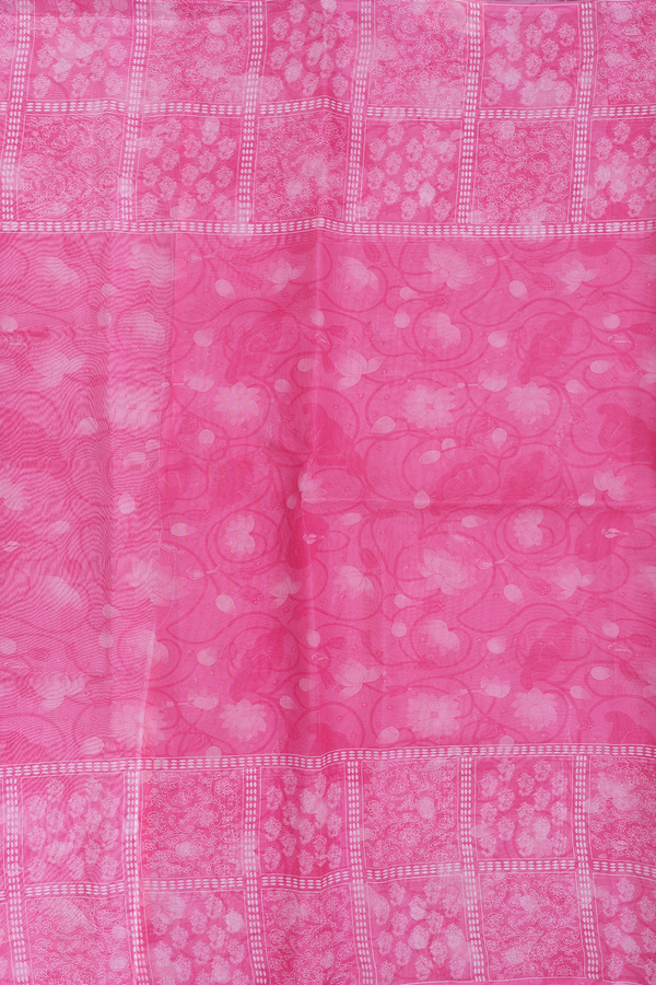 Organza Silk Saree In Pink With Printed Design