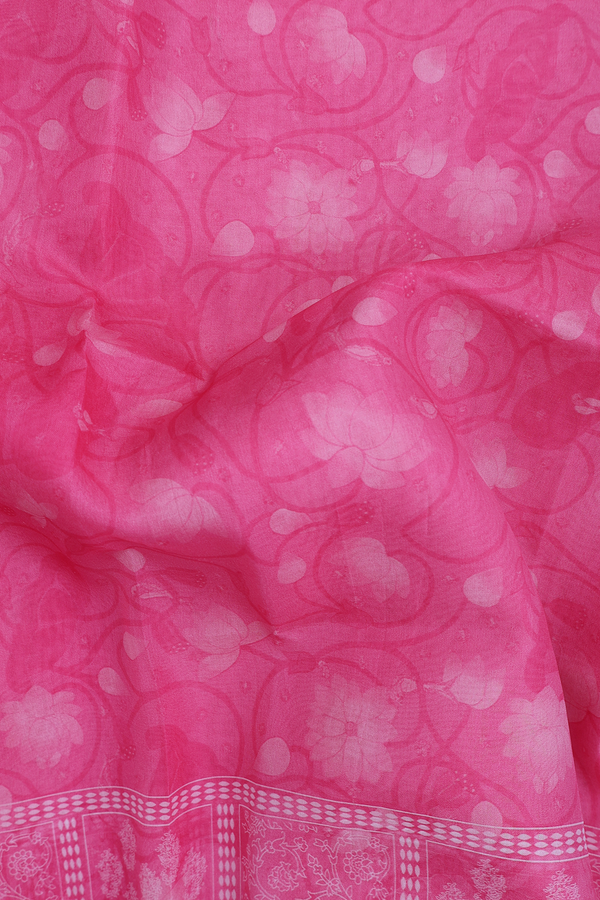 Organza Silk Saree In Pink With Printed Design