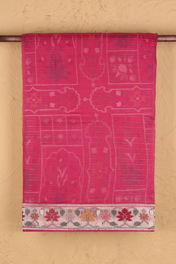 Organza Silk Saree In Rani Pink With Stripes Design