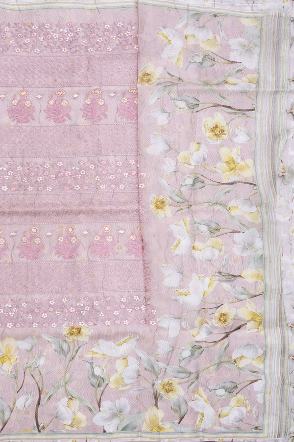 Organza Silk Saree In Rose Brown With Embroidered Design