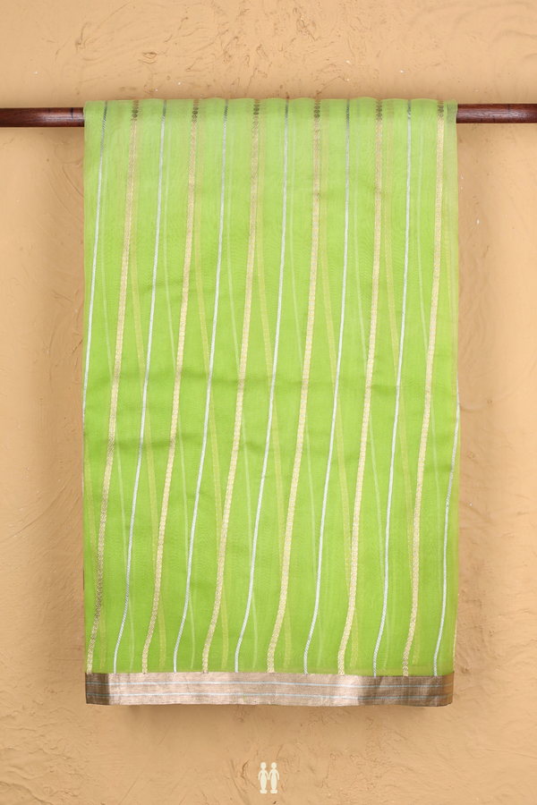 Organza Silk Saree In Shades Of Green With Stripes Design