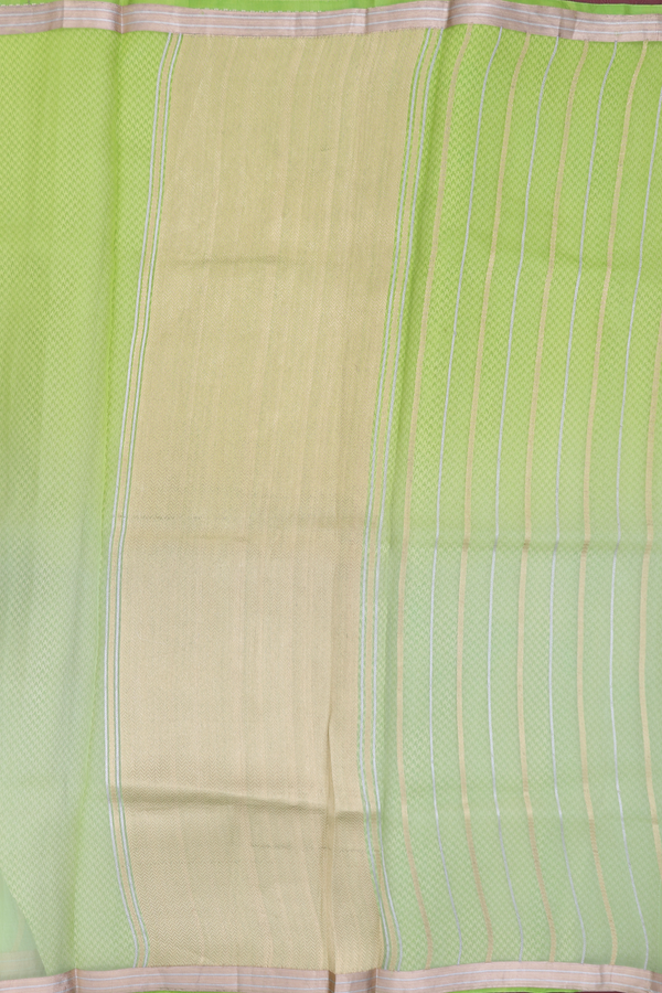 Organza Silk Saree In Shades Of Green With Stripes Design