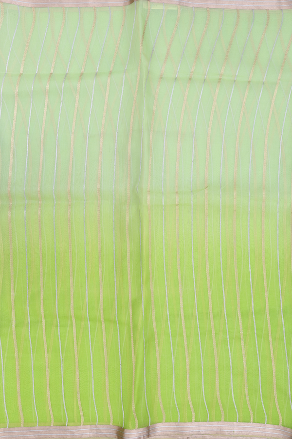 Organza Silk Saree In Shades Of Green With Stripes Design