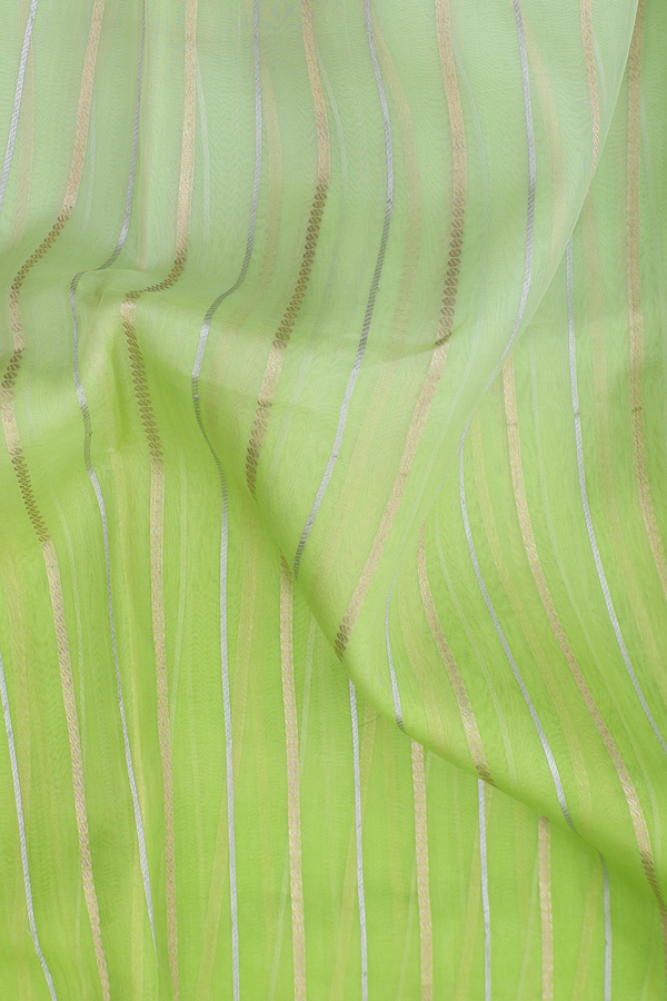 Organza Silk Saree In Shades Of Green With Stripes Design