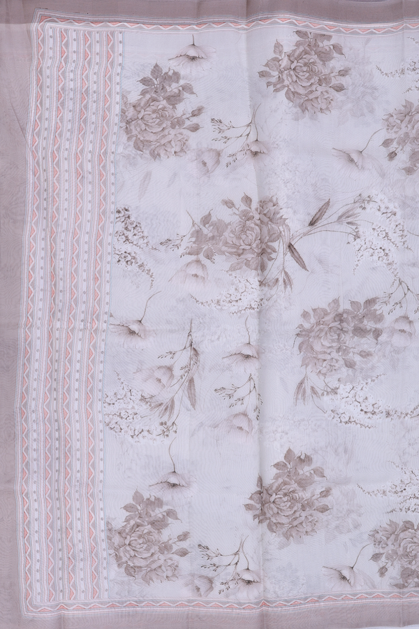 Organza Silk Saree In White With Floral Design