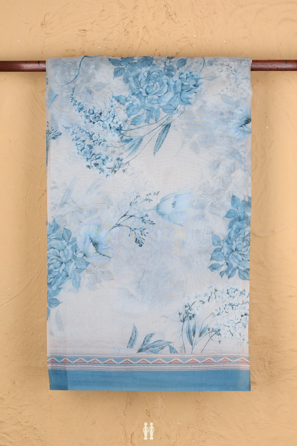 Organza Silk Saree In White With Floral Design