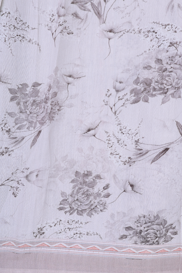 Organza Silk Saree In White With Floral Design