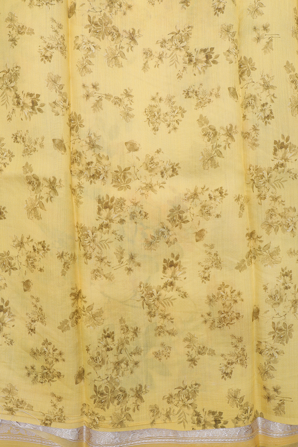 Organza Silk Saree In White With Floral Printed Design