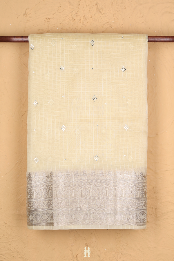 Organza Silk Saree In Yellow With Threadwork Buttas
