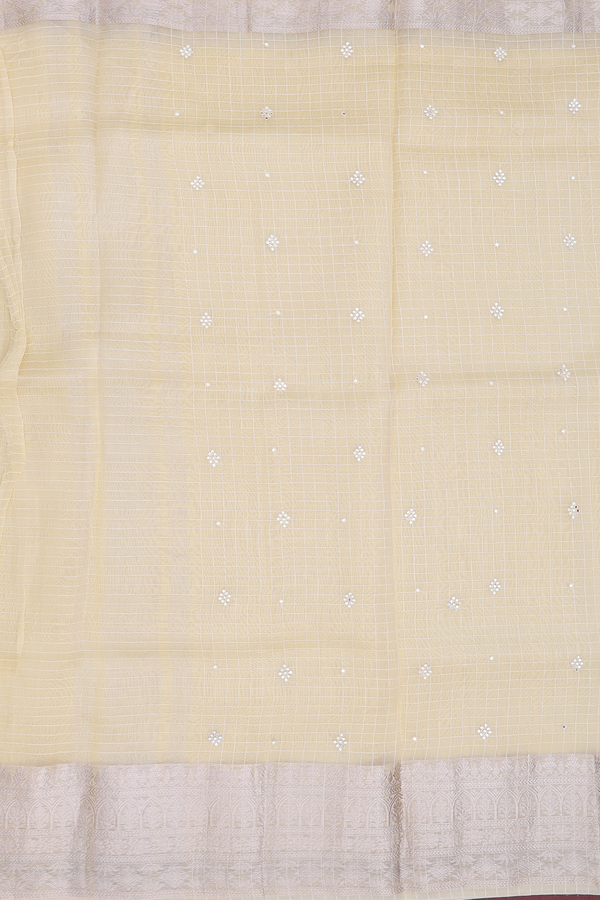 Organza Silk Saree In Yellow With Threadwork Buttas