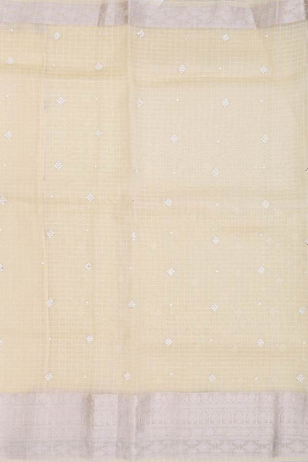 Organza Silk Saree In Yellow With Threadwork Buttas