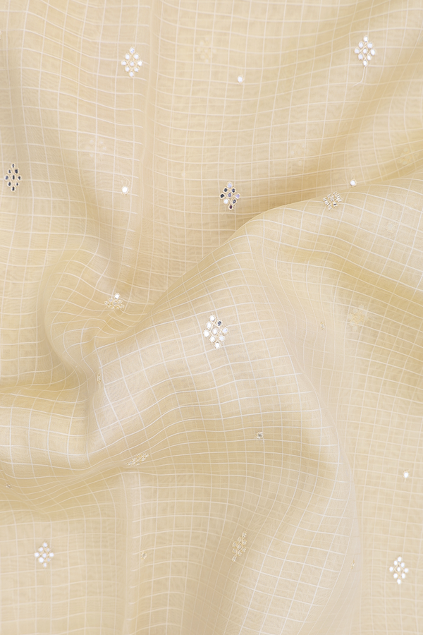 Organza Silk Saree In Yellow With Threadwork Buttas