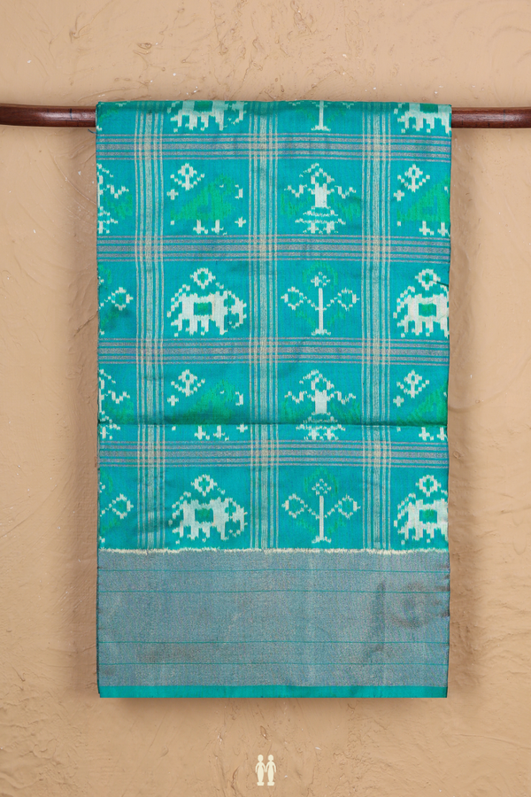 Pochampally Silk Saree In Teal Green With Checks Design