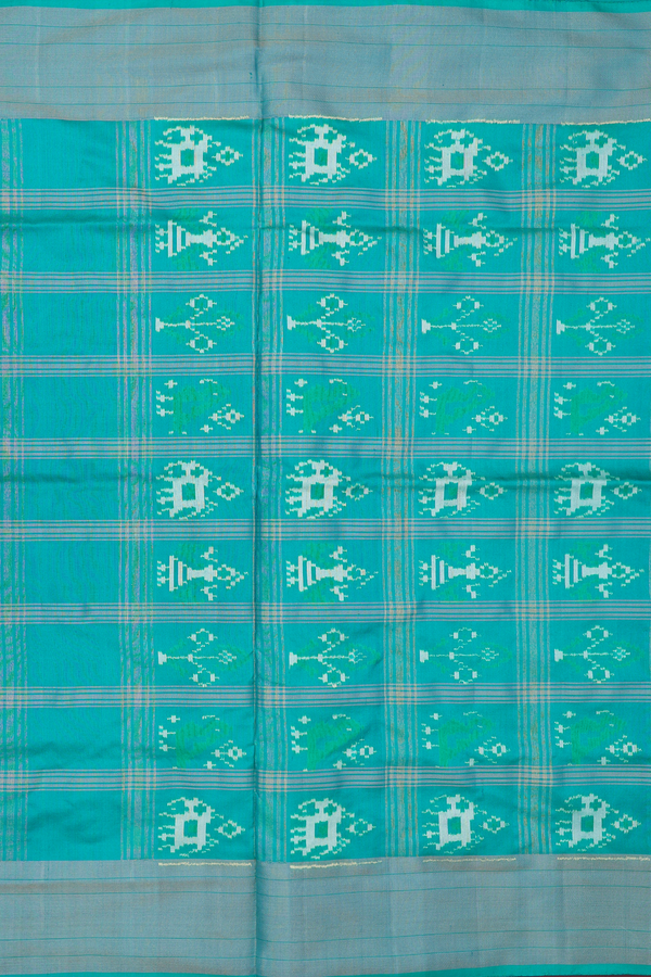 Pochampally Silk Saree In Teal Green With Checks Design