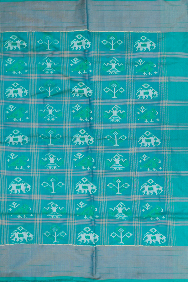 Pochampally Silk Saree In Teal Green With Checks Design