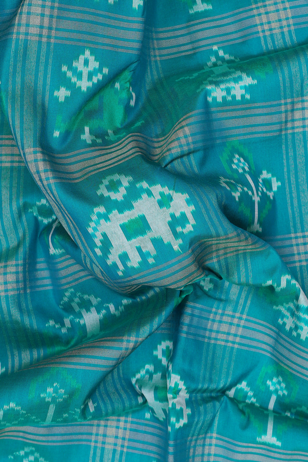 Pochampally Silk Saree In Teal Green With Checks Design