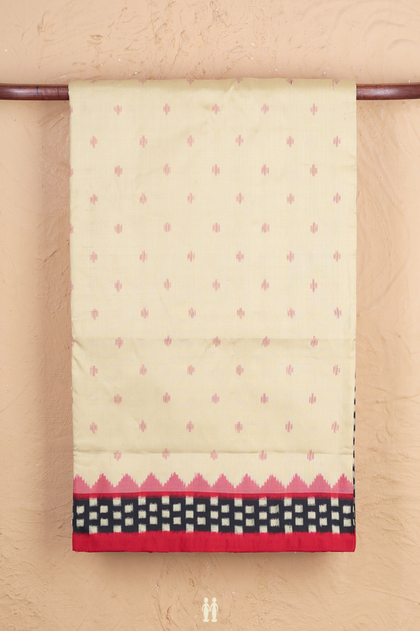 Pochampally Silk Saree In Cream Color With Ikat Buttas