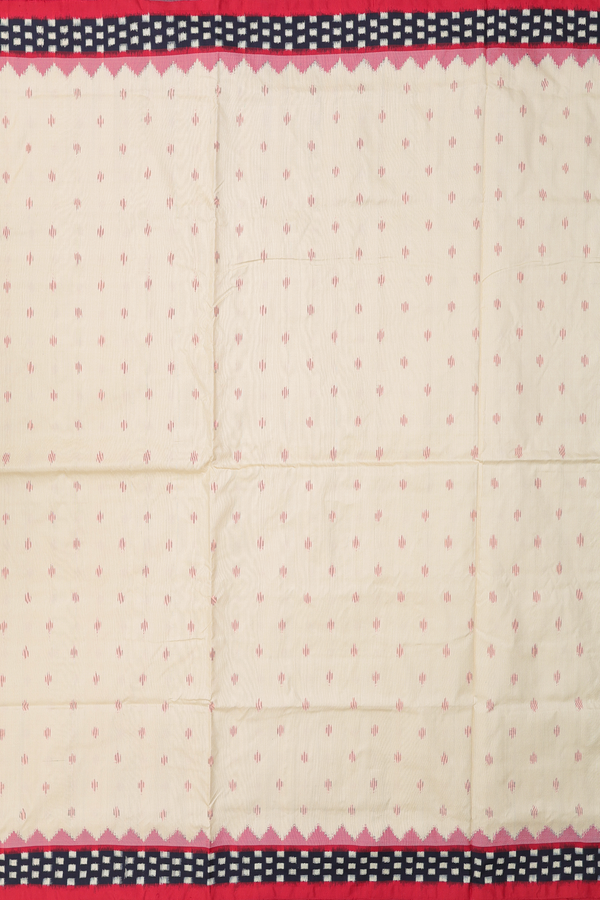 Pochampally Silk Saree In Cream Color With Ikat Buttas
