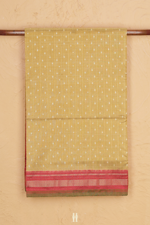 Pochampally Silk Saree In Brick Yellow With Ikat Buttas