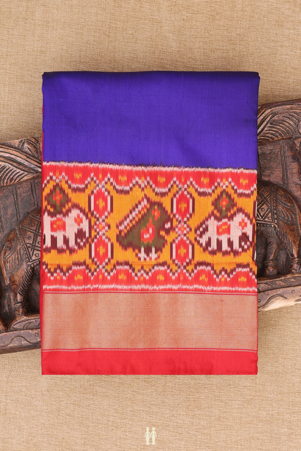 Pochampally Silk Saree In Royal Blue With Contrast Border