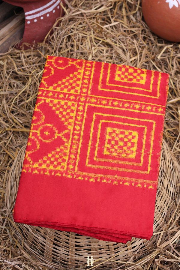 Pochampally Silk Saree In Crimson Red With Ikat Design