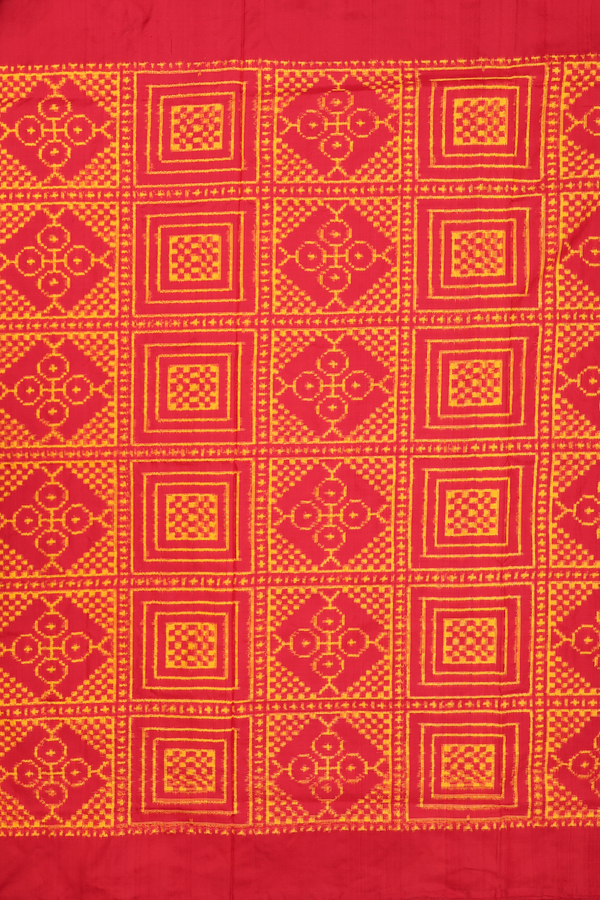 Pochampally Silk Saree In Crimson Red With Ikat Design