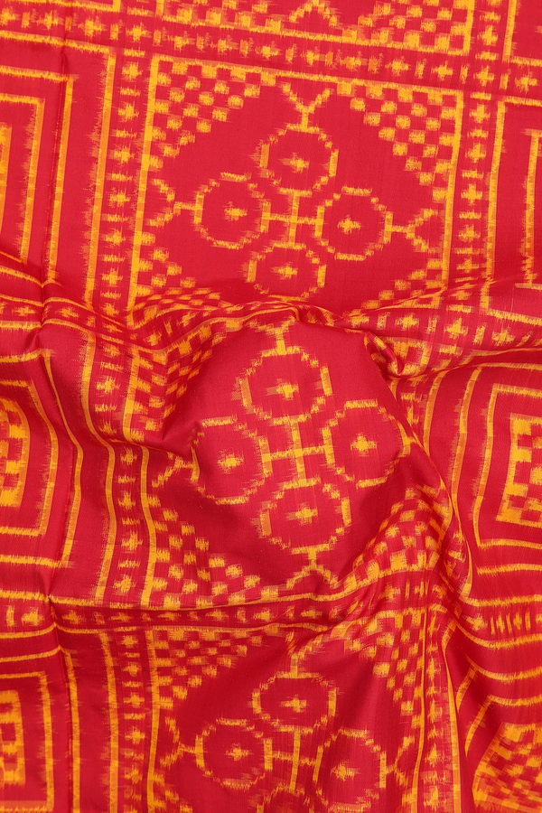 Pochampally Silk Saree In Crimson Red With Ikat Design