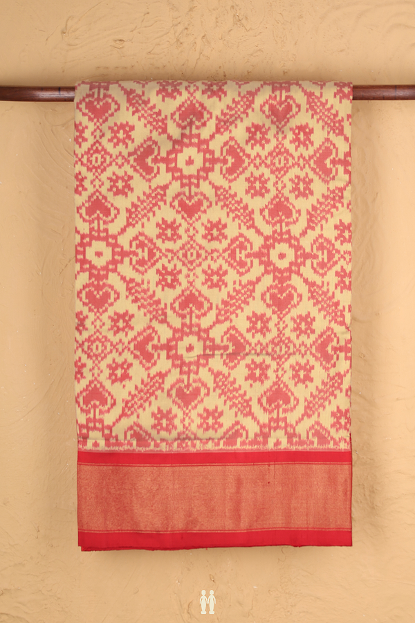 Pochampally Silk Saree In Beige With Ikat Design
