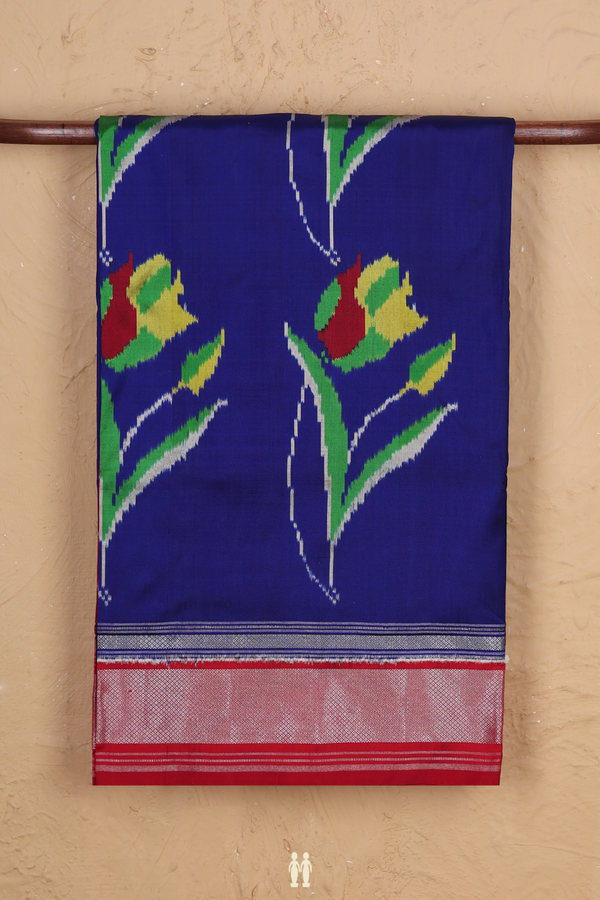 Pochampally Silk Saree In Royal Blue With Floral Design